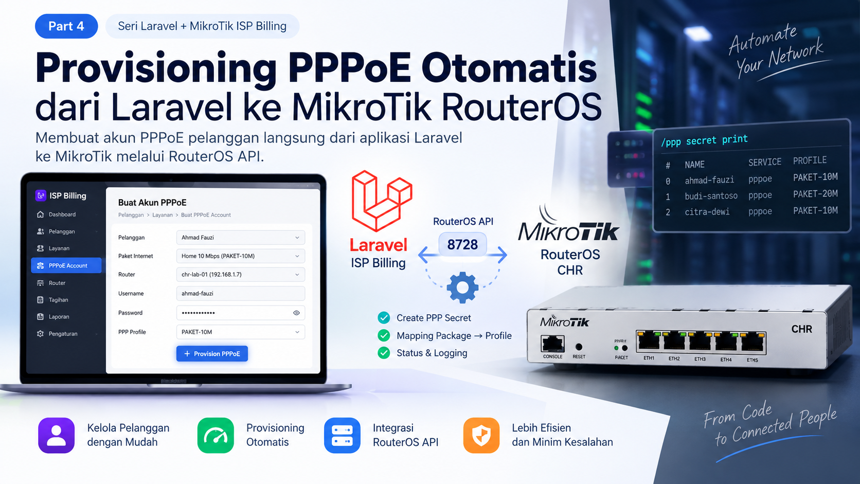 Provisioning PPPoE Otomatis dari Laravel ke MikroTik RouterOS