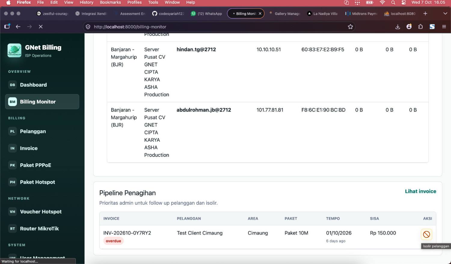 Suspend, Isolir, Konfirmasi Pembayaran, dan Reactivate Pelanggan PPPoE dari Laravel ke MikroTik