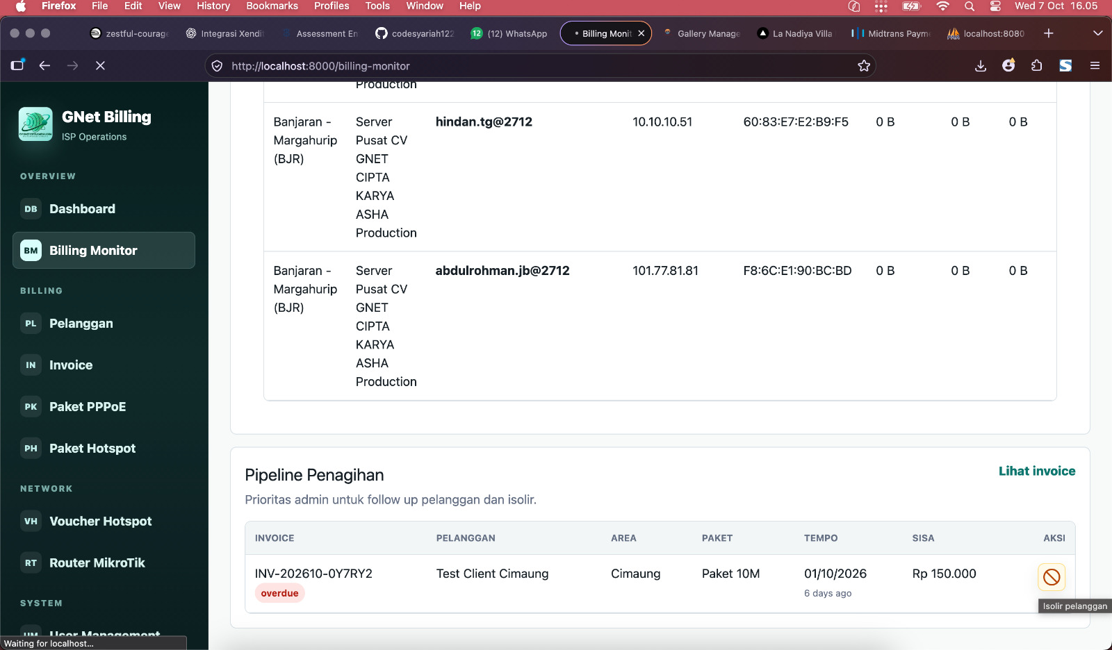 Suspend, Isolir, Konfirmasi Pembayaran, dan Reactivate Pelanggan PPPoE dari Laravel ke MikroTik