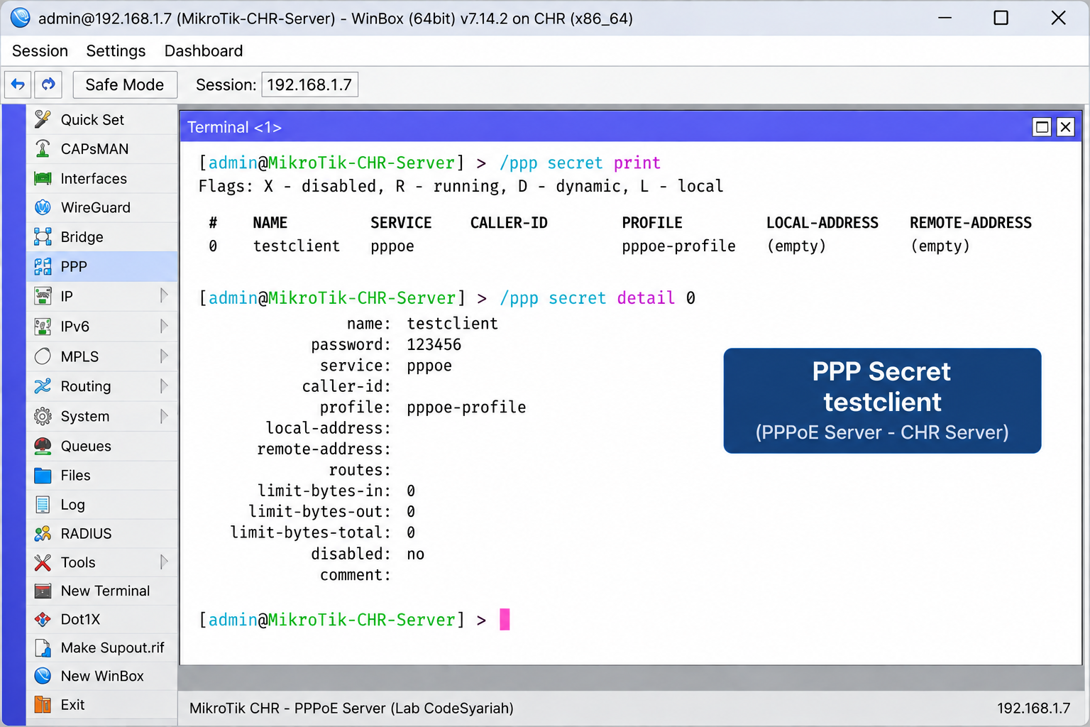 PPP Secret testclient MikroTik