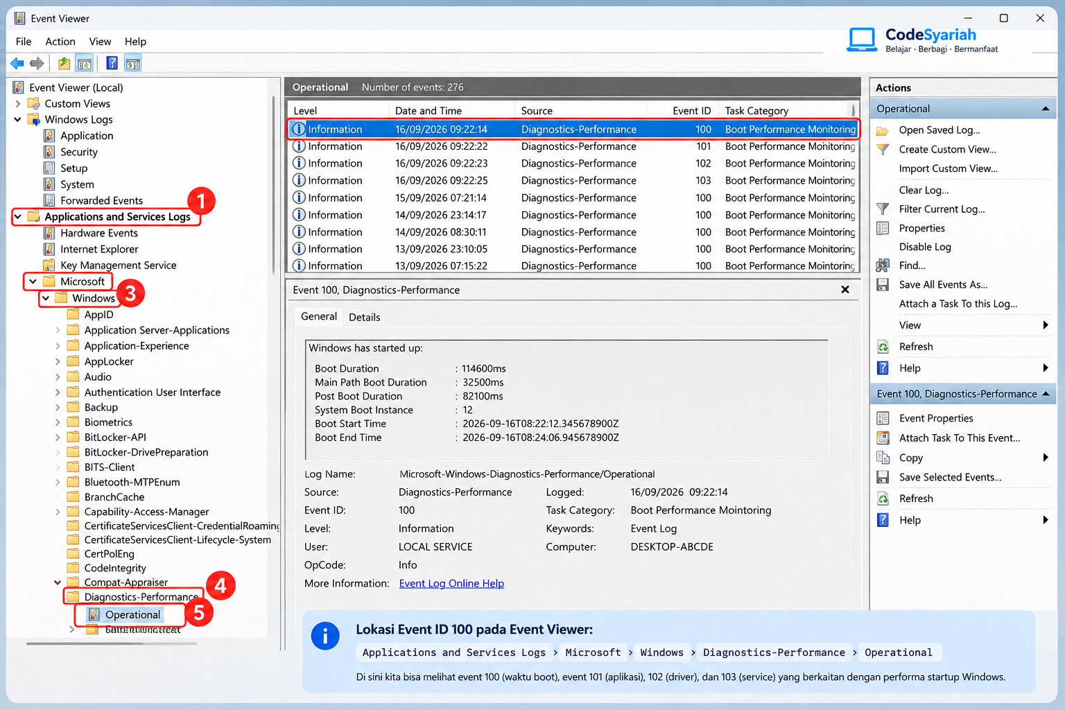Diagnostics Performance Operational pada Windows Event Viewer